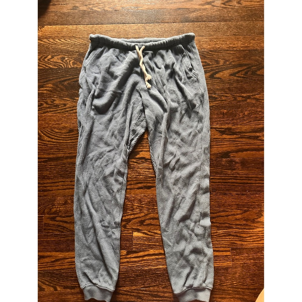 Aerie Jogger Pants Womens Medium Blue Waffle Knit Drawstring Loungewear Pajamas